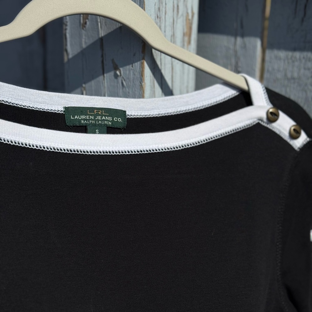 Lauren Ralph Lauren Black Shirt Small Women’s Boat Neck Basic Chic Elegant Style - Picture 3 of 6
